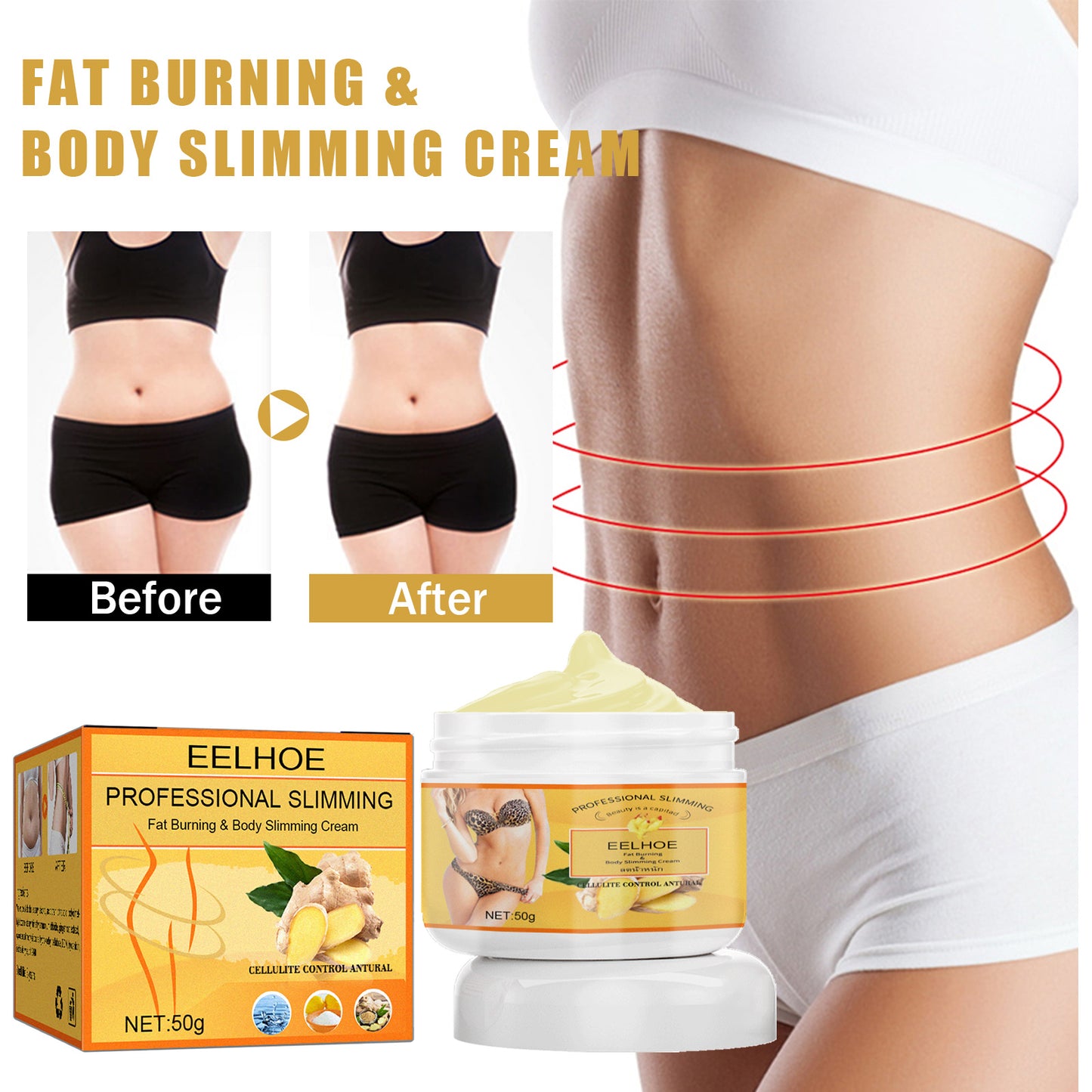 EELHOE Ginger Weight Loss Cream Slimming Fat Burning Body Weight Loss