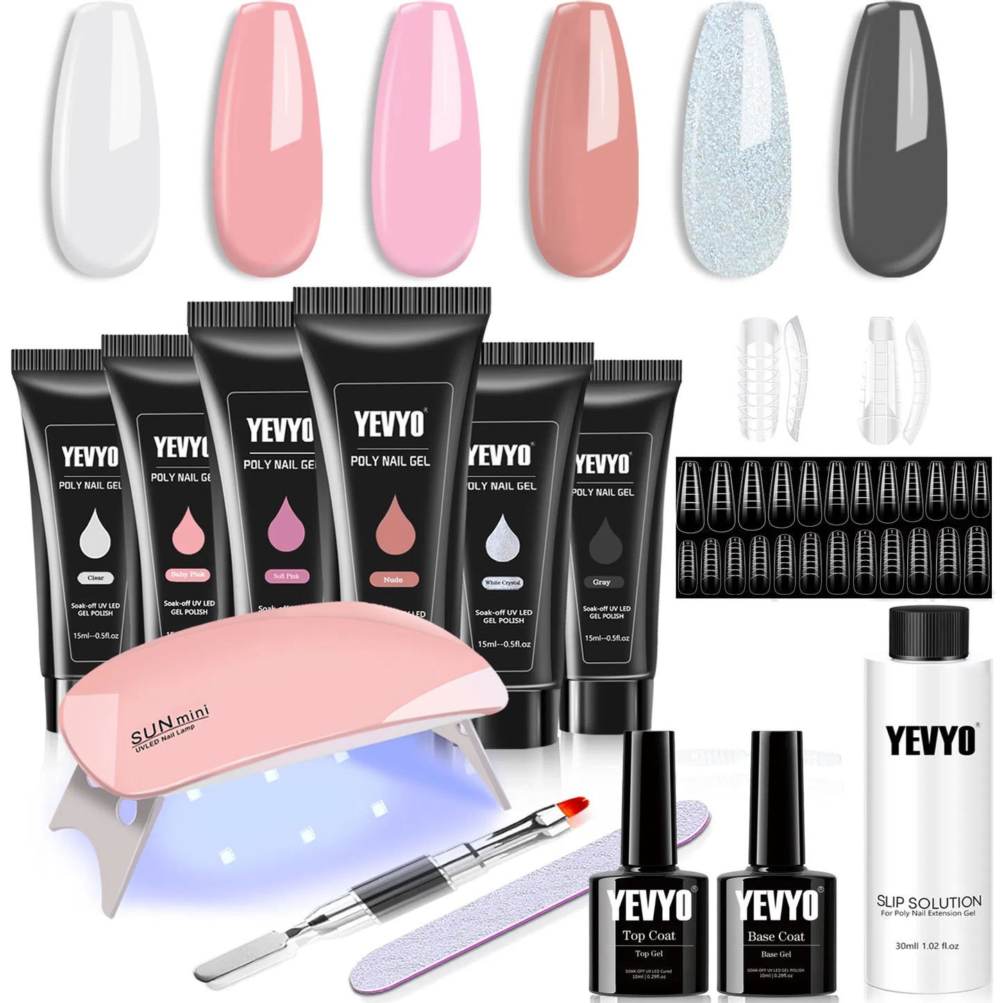 6 PCS Poly Gel Nail Kit With UV Lamp, Nail Brush And Nail Art Tools