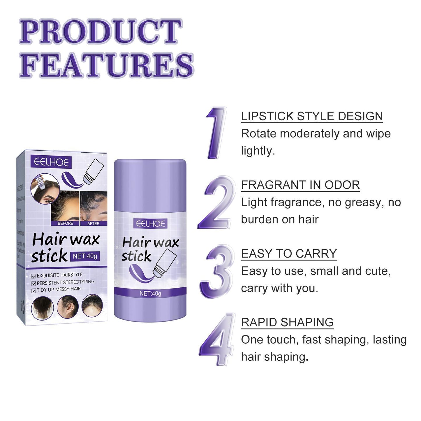 EELHOE Hair Wax Stick Broken Hair Polishing Hair Wax Haircare