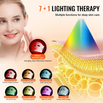 VEVOR Red Light Mask 7-Color LED Face Mask Therapy With 850nm NIR