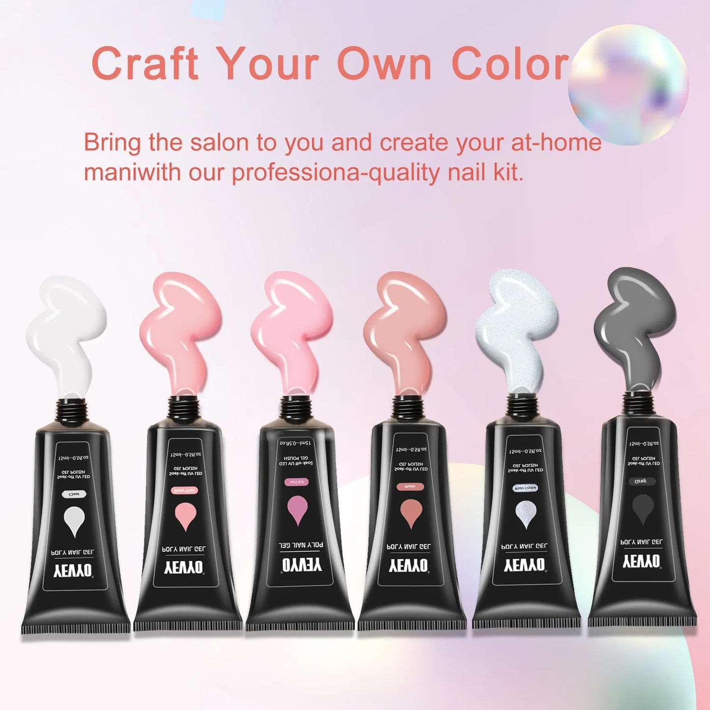 6 PCS Poly Gel Nail Kit With UV Lamp, Nail Brush And Nail Art Tools