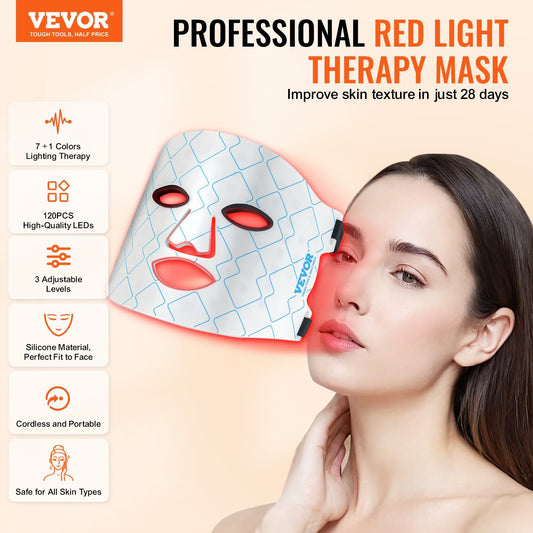 VEVOR Red Light Mask 7-Color LED Face Mask Therapy With 850nm NIR